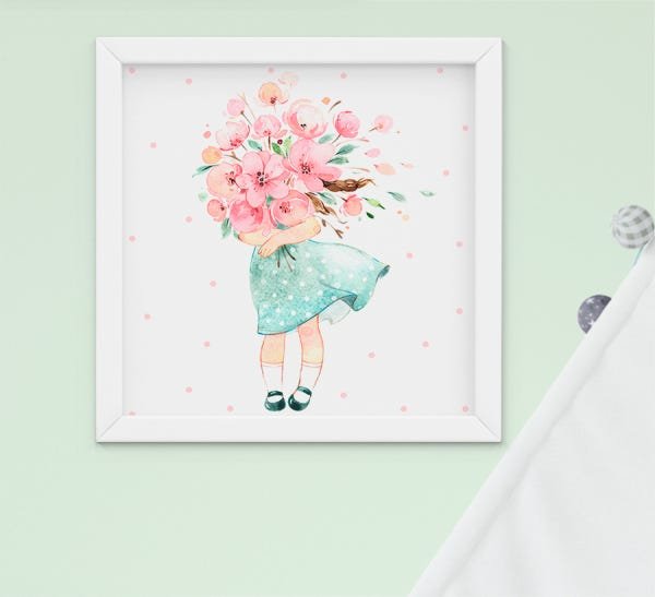 Kit Quadro Infantil Bebê Menina Aquarela Flores Sonhe Alto 4 peças - 5