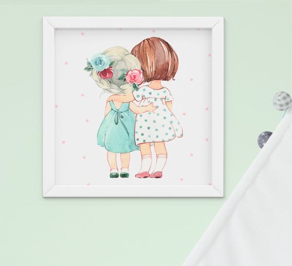 Quadro Infantil Quarto Bebê Menina Irmãs Flores Kit 4 Peças - 2