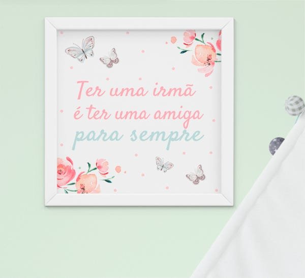 Quadro Infantil Quarto Bebê Menina Irmãs Flores Kit 4 Peças - 4