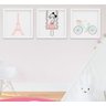 Quadro Infantil Quarto Bebê Menina Torre Eiffel Paris Kit 3 Peças - 1
