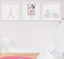 Ver imagem 1 de Quadro Infantil Quarto Bebê Menina Torre Eiffel Paris Kit 3 Peças