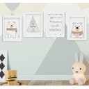 Ver imagem 1 de Quadro Infantil Bebê Escandinavo Ursos Cabana Bege Kit 4 Peças