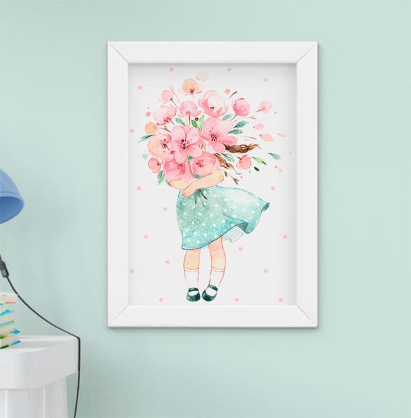 Quadro Infantil Quarto Bebê Menina Jardim Flores Aquarela Kit 4 Peças - 2