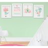 Quadro Infantil Quarto Bebê Menina Jardim Flores Aquarela Kit 4 Peças - 1