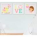 Ver imagem 1 de Quadro Decorativo Infantil Bebê Menina Passarinho Kit 3 Peças
