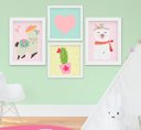 Ver imagem 1 de Quadro Infantil Menina Lhama Cacto Coração Kit 4 Peças