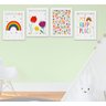 Quadro Infantil Bebê Menina Flores Arco-íris Kit 4 Peças - 1
