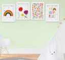 Ver imagem 1 de Quadro Infantil Bebê Menina Flores Arco-íris Kit 4 Peças