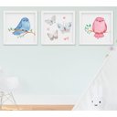 Ver imagem 1 de Quadro Bebê Infantil Menina Passarinho Borboleta Aquarela Kit 3 Peças