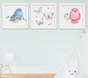 Ver imagem 1 de Quadro Bebê Infantil Menina Passarinho Borboleta Aquarela Kit 3 Peças