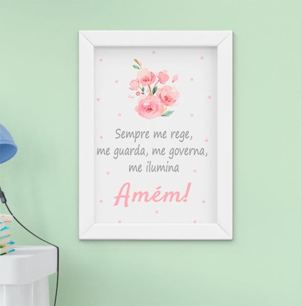 Quadro Infantil Bebê Menina Aquarela Flores Jardim Santo Anjo Kit 4 Peças - 5