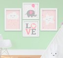 Ver imagem 1 de Quadro Infantil Quarto Bebê Menina Estrela Nuvem Elefante Kit 4 Peças