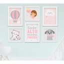 Ver imagem 1 de Quadro Infantil Quarto Bebê Menina Gatinha Cachorro Nuvem Kit 6 Peças