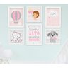 Quadro Infantil Quarto Bebê Menina Gatinha Cachorro Nuvem Kit 6 Peças - 1