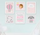 Ver imagem 1 de Quadro Infantil Quarto Bebê Menina Gatinha Cachorro Nuvem Kit 6 Peças