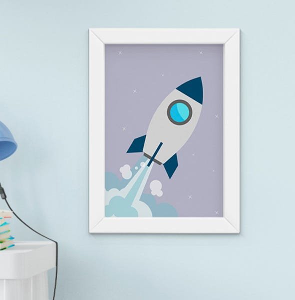 Quadro Infantil Bebê Menino Espaço Astronauta Foguete Kit 4 Peças - 5