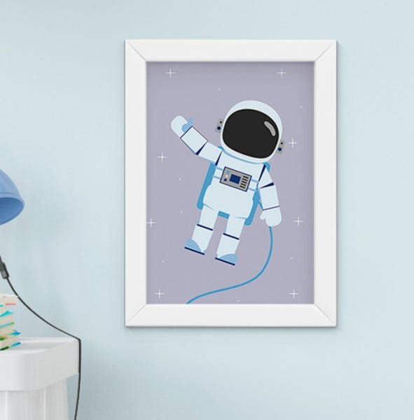 Quadro Infantil Bebê Menino Espaço Astronauta Foguete Kit 4 Peças - 4