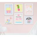 Ver imagem 1 de Quadro Infantil Quarto Bebê Menina Passarinho Cachorro Cacto Kit 6 Peças