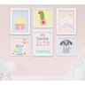 Quadro Infantil Quarto Bebê Menina Passarinho Cachorro Cacto Kit 6 Peças - 1
