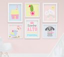 Ver imagem 1 de Quadro Infantil Quarto Bebê Menina Passarinho Cachorro Cacto Kit 6 Peças