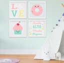 Ver imagem 1 de Quadro Infantil Quarto Bebê Menina Cupcake Donuts 4 peças