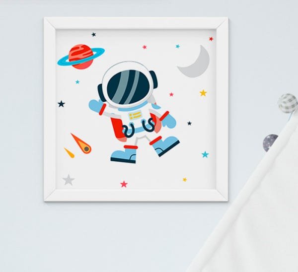 Quadro Infantil Bebê Menino Astronauta Foguete Sonhe Alto Kit 3 Peças - 2
