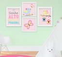 Ver imagem 1 de Quadro Infantil Bebê Menina Passarinho Borboleta Sonhe Alto Kit 4 Peças