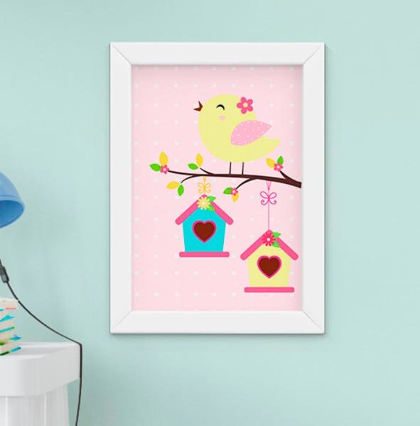 Quadro Infantil Bebê Menina Passarinho Borboleta Sonhe Alto Kit 4 Peças - 2