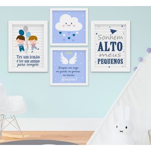 Quadro Infantil Menino Irmãos Nuvem Santo Anjo