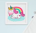 Ver imagem 3 de Quadro Infantil Quarto Bebê Menina Unicórnio Nuvem Arco-íris Kit 3 Peças