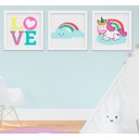 Ver imagem 1 de Quadro Infantil Quarto Bebê Menina Unicórnio Nuvem Arco-íris Kit 3 Peças