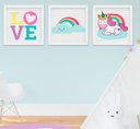 Ver imagem 1 de Quadro Infantil Quarto Bebê Menina Unicórnio Nuvem Arco-íris Kit 3 Peças