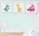 Ver imagem 1 de Quadro Infantil Bebê Menina Menino Aquarela Dinossauro Kit 3 Peças