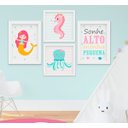 Ver imagem 1 de Quadro Infantil Bebê Menina Sereia Fundo do Mar Kit 4 Peças