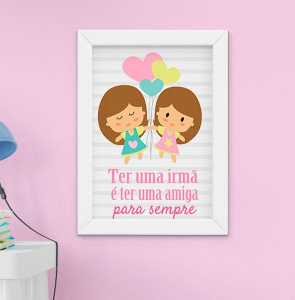 Quadro Infantil Bebê Menina Irmãs Nuvem Santo Anjo Kit 4 Peças - 4