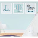 Ver imagem 1 de Quadro Bebê Menino Cavalinho Balão Nome Kit 3 Peças