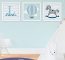 Ver imagem 1 de Quadro Bebê Menino Cavalinho Balão Nome Kit 3 Peças
