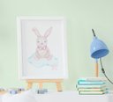Ver imagem 3 de Quadro Bebê Infantil Menina Coelho Nuvem Balão Aquarela Kit 3 Peças