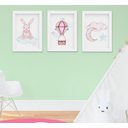 Ver imagem 1 de Quadro Bebê Infantil Menina Coelho Nuvem Balão Aquarela Kit 3 Peças