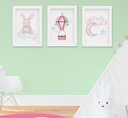 Ver imagem 1 de Quadro Bebê Infantil Menina Coelho Nuvem Balão Aquarela Kit 3 Peças