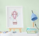 Ver imagem 2 de Quadro Bebê Infantil Menina Coelho Nuvem Balão Aquarela Kit 3 Peças