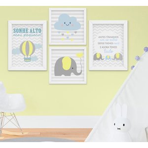 Quadro Infantil Menino Elefante Antes Tínhamos Um ao Outro Kit 4 Peças