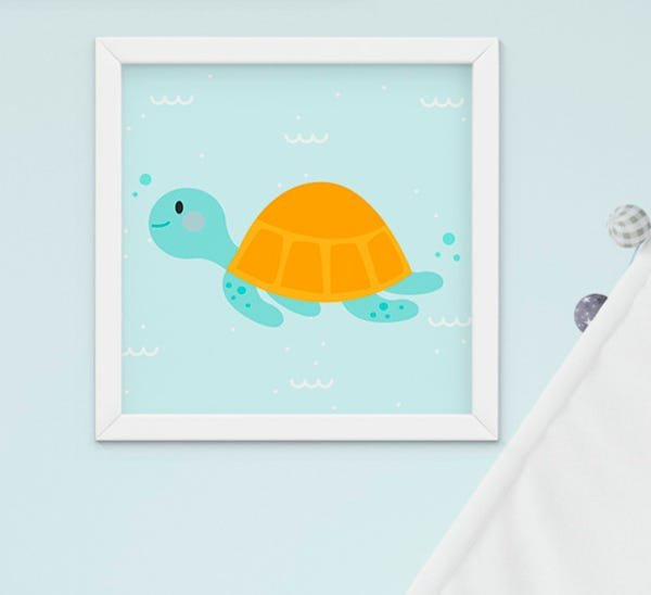 Quadro Bebê Infantil Menino Fundo do Mar Kit 4 Peças - 5