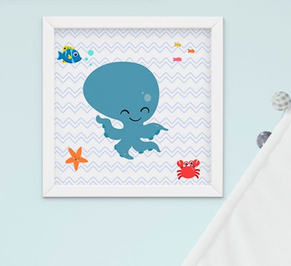 Quadro Bebê Infantil Menino Fundo do Mar Kit 4 Peças - 2