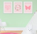 Ver imagem 1 de Kit Quadro Infantil Bebê Menina Floral Borboleta Coração 3 Peças