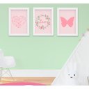Ver imagem 1 de Kit Quadro Infantil Bebê Menina Floral Borboleta Coração 3 Peças