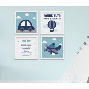 Quadrinho Infantil Bebê Menino Balão Carrinho Santo Anjo Kit 4 Peças