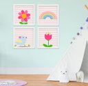 Ver imagem 1 de Quadro Infantil Quarto Bebê Menina Passarinho Jardim Flores Kit 4 Peças