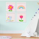 Ver imagem 1 de Quadro Infantil Quarto Bebê Menina Passarinho Jardim Flores Kit 4 Peças