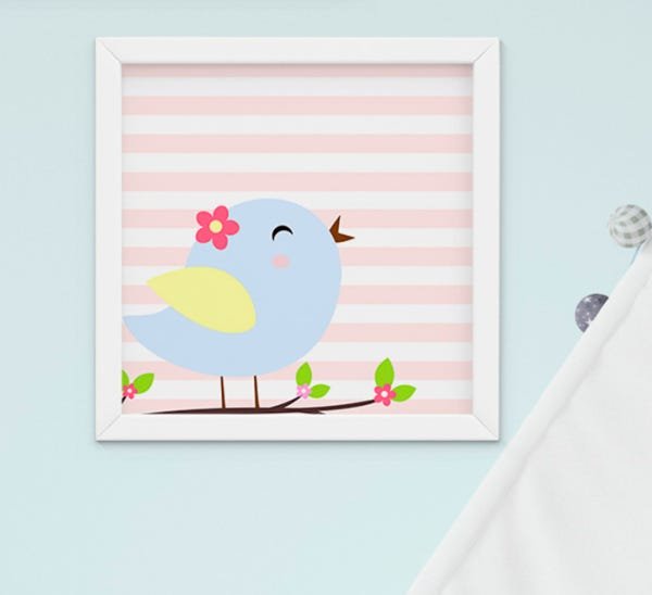 Quadro Infantil Quarto Bebê Menina Passarinho Jardim Flores Kit 4 Peças - 2